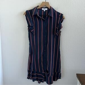 INTERMIX Mila Flutter Sleeve Day Dress Blue Red 100% Silk XS